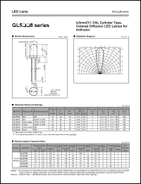 GL5HD8 datasheet: 5mm(T-1 3/4), cylinder type, colored diffusion LED lamp for indicator GL5HD8