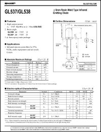 GL538 datasheet: 5mm resin mold type infrared emitting diode GL538