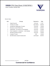 VV5301B001 datasheet: Monochrome digital video CMOS image sensor VV5301B001