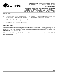 PA9605AP datasheet: Three phase power/energy metering interface adapter PA9605AP