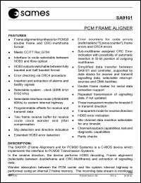 SA9101 datasheet: PCM frame alinger SA9101