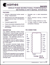 SA9103EPA datasheet: Single phase bidirectional power/energy metering IC with serial interface SA9103EPA
