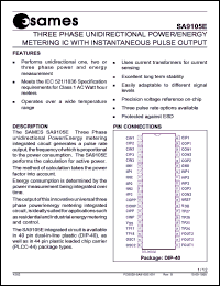 SA9105EFA datasheet: Three phase unidirectional power/energy metering IC with pulse output SA9105EFA