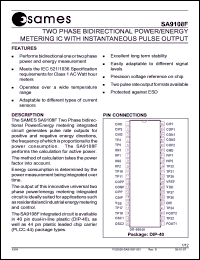 SA9108FFA datasheet: Two phase bidirectional power/energy metering IC with instaneous pulse output SA9108FFA