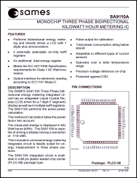 SA9110AFA datasheet: Monochip three phase bidirectional kilowatt hour metering IC SA9110AFA