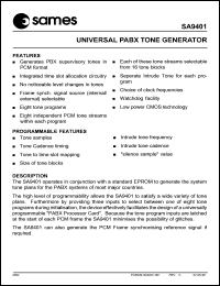SA9401 datasheet: Universal PAXB tone generator SA9401
