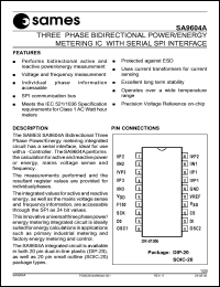 SA9604APA datasheet: Three phase bidirectional power/enrgy metering IC with serial SPI interface SA9604APA