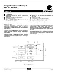 SA9903BSA datasheet: Single phase power/energy metering IC with SPI interface SA9903BSA