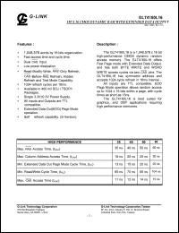 GLT4160L16-50TC datasheet: 50ns; 1k x 16 CMOS dynamic RAM with extended data output GLT4160L16-50TC