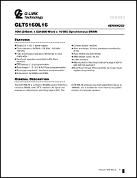 GLT5160L16-6TC datasheet: 166 MHz; 16M (2-bank x 524288-word x 16-bit) synchronous DRAM GLT5160L16-6TC