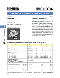 HMC110G16 datasheet: 5- bit digital attenuator DC- 2.0 GHz HMC110G16
