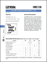 HMC130 datasheet: Double-balanced mixer 6 - 11 GHz HMC130