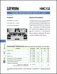HMC132 datasheet: High- isolation SPDT switch DC 15 GHz HMC132