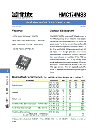 HMC174MS8 datasheet: T/R switch DC 3.0 GHz HMC174MS8