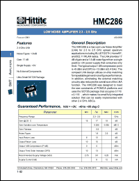HMC286 datasheet: Low noise amplifier 2.3- 2.5 GHz HMC286