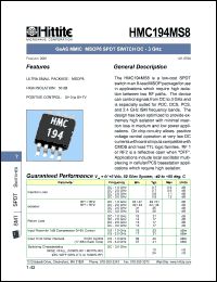 HMC194MS8 datasheet: SPDT switch DC - 3 GHz HMC194MS8