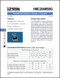 HMC204MS8G datasheet: Frequency doubler 4- 8 GHz HMC204MS8G