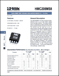 HMC208MS8 datasheet: Double- balanced mixer 0.7- 2.0 GHz HMC208MS8