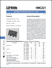 HMC221 datasheet: SPDT switch DC - 3 GHz HMC221