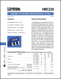 HMC226 datasheet: T/R switch DC 2.0 GHz HMC226