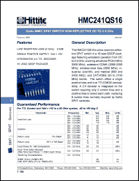 HMC241QS16 datasheet: SP4T switch non- reflective DC to 3.5 GHz HMC241QS16