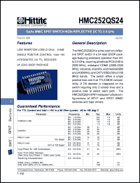 HMC252QS24 datasheet: SP4T switch non- reflective DC 3.0 GHz HMC252QS24