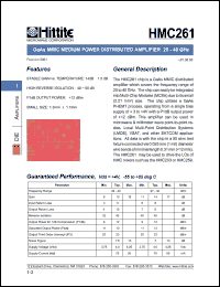 HMC261 datasheet: Medium power distributed amplifier 20 - 40 GHz HMC261