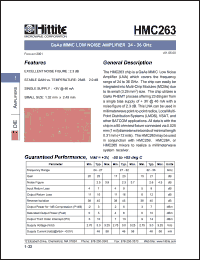 HMC263 datasheet: Low noise amplifier 24 - 36 GHz HMC263