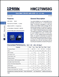 HMC279MS8G datasheet: MMIC driver amplifier 2.5- 4.2 GHz HMC279MS8G