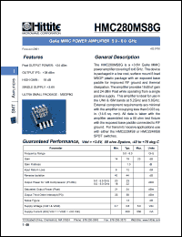 HMC280MS8G datasheet: MMIC power amplifier 5.0- 6.0 GHz HMC280MS8G