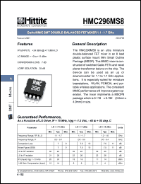 HMC296MS8 datasheet: SMT double- balanced fet mixer 1.1- 1.7 GHz HMC296MS8