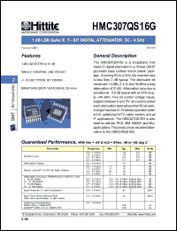 HMC307QS16G datasheet: 5- bit digital attenuator 0.7- 4 GHz HMC307QS16G