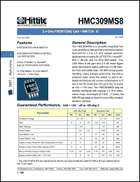 HMC309MS8 datasheet: 2.4 GHz front- end LNA / switch IC HMC309MS8