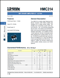 HMC314 datasheet: HBT driver amplifier 0.7 - 4.0 GHz HMC314