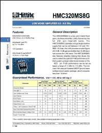 HMC320MS8G datasheet: Low noise amplifier 5.0 - 6.0 GHz HMC320MS8G