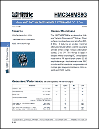 HMC346MS8G datasheet: MMIC SMT voltage- variable attenuator DC 8 GHz HMC346MS8G