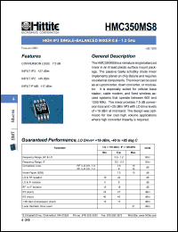 HMC350MS8 datasheet: High IP3 single- balanced mixer 0.6 - 1.2 GHz HMC350MS8