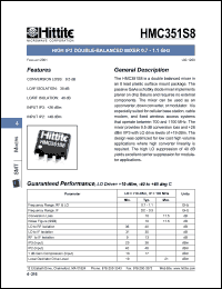 HMC351S8 datasheet: High IP3 double- balanced mixer 0.7 - 1.1 GHz HMC351S8
