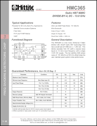HMC365 datasheet: MMIC divine-by-4, DC - 13.0 GHz HMC365