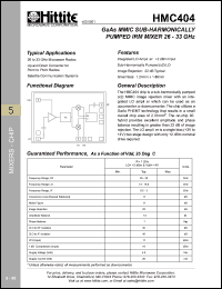 HMC404 datasheet: MMIC sub- harmonically pumped IRM mixer 26 - 33 GHz HMC404