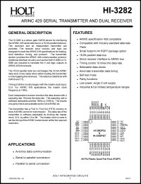 HI-3282PQT datasheet: ARINC 429 transmitter and dual receiver HI-3282PQT