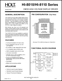 HI-8010PQI datasheet: CMOS high voltage display driver HI-8010PQI