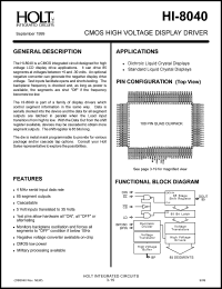 HI-8040QM-01 datasheet: CMOS high voltage display driver HI-8040QM-01