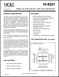 HI-8281PJI datasheet: ARINC 429 line driver and dual receiver HI-8281PJI