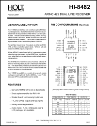 HI-8482DT datasheet: ARINC 429 dual line receiver HI-8482DT