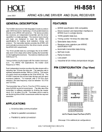 HI-8581PJT datasheet: ARINC 429 dual line receiver HI-8581PJT