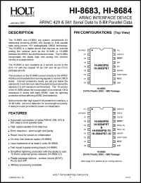 HI-8683PDT datasheet: System component for interfacing incoming ARINC 429 signals to 8-bit parallel data HI-8683PDT