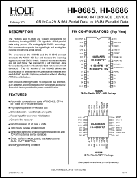 HI-8685PST datasheet: System component for interfacing incoming ARINC 429 signals to 16-bit parallel data HI-8685PST