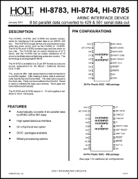 HI-8783PDT datasheet: System component for interfacing incoming ARINC 429 signals to 8-bit parallel data HI-8783PDT