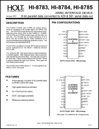 HI-8784PST datasheet: System component for interfacing incoming ARINC 429 signals to 8-bit parallel data HI-8784PST